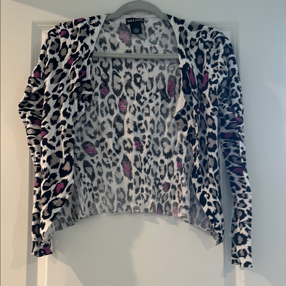 Wet Seal Animal Print Cardigan - Black, White, Magenta
